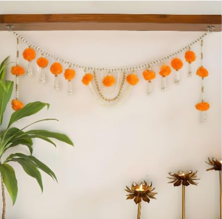 Product: DC IMPEX Artificial Marigold & Bead Door Hanging Toran – 94cm Fabric Floral Banner for Entryway and Indoor Decor