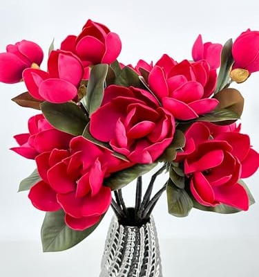 Silky Flower Store Red Artificial Magnolia Stem, 3 Heads, Realistic Faux Flower for Wedding Home Decor, 30in 7 7 Product: 3PCS Red 3 Heads Magnolia Stem,30" Realistic Artificial Flower for Wedding Table DIY Floral Arrangement Party Home Decor(NO VASE) for Wedding/Home Decoration