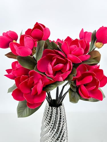 Silky Flower Store Red Artificial Magnolia Stem, 3 Heads, Realistic Faux Flower for Wedding Home Decor, 30in 1 1 Product: 3PCS Red 3 Heads Magnolia Stem,30" Realistic Artificial Flower for Wedding Table DIY Floral Arrangement Party Home Decor(NO VASE) for Wedding/Home Decoration