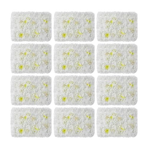Product: Subiudzzh 12PCS Flower Wall Backdrop, Artificial Flower Wall Panels White Silk Rose Backdrop Panels with Dahlia, Hydrangea for Wedding Venue Decorations, Birthday Parties 23.62 x 15.74 Inch