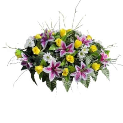 Product: Jucgghk Vivid and Realistic Floral Art Artificial Cemetery Flowers Saddle,Cemetery Grave Decoration Headstone Flower for Outdoor Grave Decorations (Purple White)