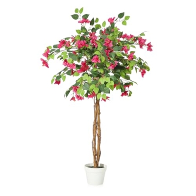 Product: Bougainvillea Artificial Tree, Faux Floor Plant with Pot, 4ft Tall Fake Tropical Tree for Indoor Outdoor Decor