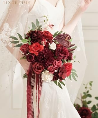 Silky Flower Store Burgundy Artificial Wedding Bouquet, Bride Bridal Bouquet, Faux Flowers, Romantic Vintage Ceremony Decor, 11 Inch 14 14 Product: TINGE TIME 11 Inch Wedding Bouquets for Bride, Burgundy Artificial Flowers Bouquet, Brides & Bridesmaids Bouquet Tossing Bouquet for Wedding Anniversary Ceremony Bridal Shower Decorations