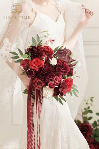 Silky Flower Store Burgundy Artificial Wedding Bouquet, Bride Bridal Bouquet, Faux Flowers, Romantic Vintage Ceremony Decor, 11 Inch 5 5 Product: TINGE TIME 11 Inch Wedding Bouquets for Bride, Burgundy Artificial Flowers Bouquet, Brides & Bridesmaids Bouquet Tossing Bouquet for Wedding Anniversary Ceremony Bridal Shower Decorations