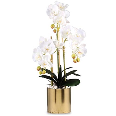 Product: 3 Heads White Artificial Orchid Flowers with Vase Set Faked Silk Flower Plant Artificial White Phalaenopsis for Home Decor Table Centerpiece Office Wedding Party Decoration
