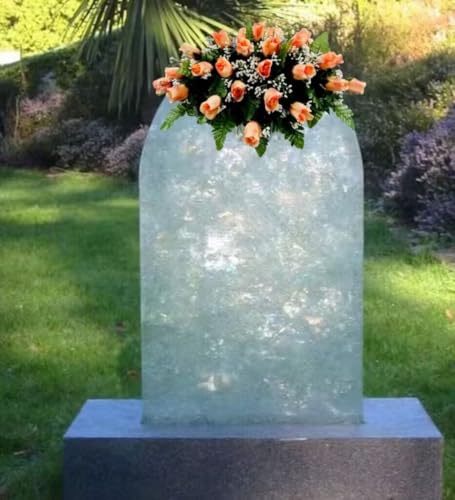 Product: Jucgghk Vivid and Realistic Floral Art Orange Single Headstone Cemetery Saddle, 22-24” Cemetery Flower Arrangement for Grave Tombstone Decorations