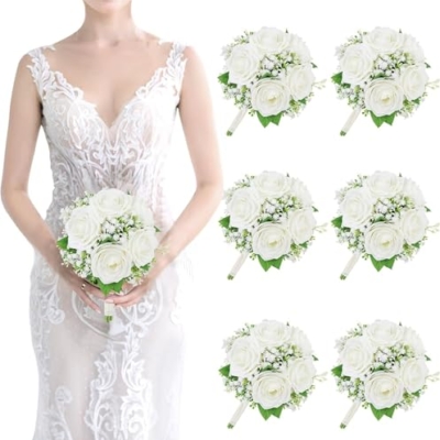 Product: Beautiful Flower Lifelike Bridesmaid Bouquets, 4Pcs and 6Pcs Artificial Flowers for Weddings, Small Bouquets, Centrepiece for Ceremonies and Anniversary Proposals Used for Home Decoration, Weddings