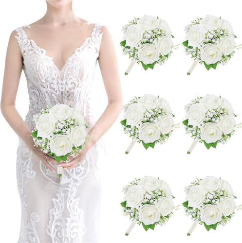 Product: Beautiful Flower Lifelike Bridesmaid Bouquets, 4Pcs and 6Pcs Artificial Flowers for Weddings, Small Bouquets, Centrepiece for Ceremonies and Anniversary Proposals Used for Home Decoration, Weddings