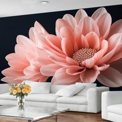 Product: Pink Floral Large Mural - 110" x 79" Mural, Pink Dahlia Wall Murals for Living Room Bedroom, Modern Flower Art Wallpaper, Dahlia Murals (Not Peel and Stick)