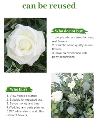 Silky Flower Store Artificial White Green Flower Ball Centerpieces, Wedding Reception Aisle Decor, 23.6in, 2pcs 16 16 Product: Angela flower 2pcs Big 23inch Artificial White & Green Centerpieces Decor for Tables, Floral Arrangement Bouquet for Wedding Reception Aisle Ceremony Party Flowers Balls (Without Stand)