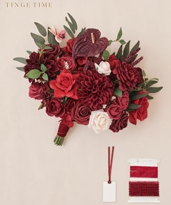 Silky Flower Store Burgundy Artificial Wedding Bouquet, Bride Bridal Bouquet, Faux Flowers, Romantic Vintage Ceremony Decor, 11 Inch 10 10 Product: TINGE TIME 11 Inch Wedding Bouquets for Bride, Burgundy Artificial Flowers Bouquet, Brides & Bridesmaids Bouquet Tossing Bouquet for Wedding Anniversary Ceremony Bridal Shower Decorations