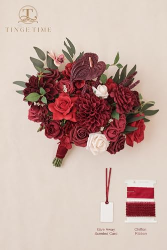 Silky Flower Store Burgundy Artificial Wedding Bouquet, Bride Bridal Bouquet, Faux Flowers, Romantic Vintage Ceremony Decor, 11 Inch 1 1 Product: TINGE TIME 11 Inch Wedding Bouquets for Bride, Burgundy Artificial Flowers Bouquet, Brides & Bridesmaids Bouquet Tossing Bouquet for Wedding Anniversary Ceremony Bridal Shower Decorations