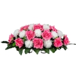 Product: Jucgghk Vivid and Realistic Floral Art Beauty Pink Open Rose and White Mum Cemetery Saddle,Mothers Day Headstone Saddle,Cemetery Flower Arrangement for Grave