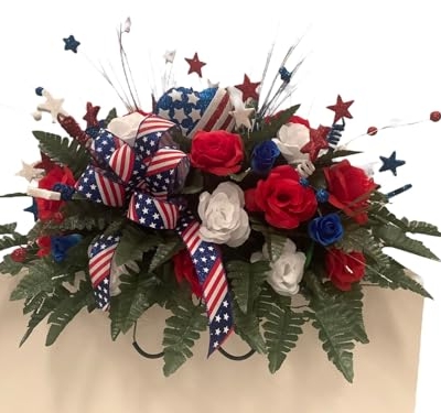 Product: Jucgghk Vivid and Realistic Floral Art Beautiful Patriotic Cemetery Saddle Arrangement - Cemetery Flowers,Gravesite Flowers- Headstone Arrangement for Grave