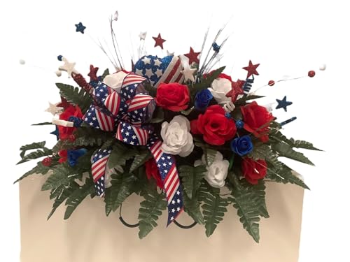 Product: Jucgghk Vivid and Realistic Floral Art Beautiful Patriotic Cemetery Saddle Arrangement - Cemetery Flowers,Gravesite Flowers- Headstone Arrangement for Grave