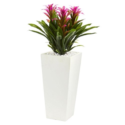 Product: Nearly Natural Triple Bromeliad Artificial Plant in White Tower Planter
