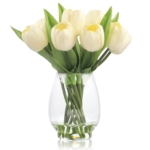 Product: WELL KNOWN 12 Pcs Tulips Artificial Flowers in Vase, Real Touch Tulips with Vase with Upgrate Acrylic Water Flower Arrangements Centerpiece for Dining Room Table Decoration（Cream）
