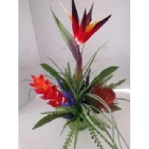 Product: Medium Bird of Paradise On Disc Tropical Table Centerpiece Red Artificial Flowers