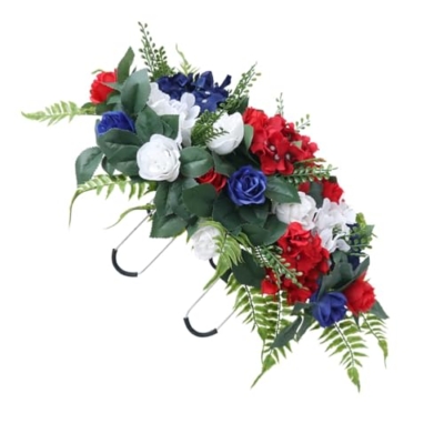 Product: TIKTOLA Artificial Cemetery Flowers for Grave Decorations Memorial Rose Headstone Saddle Outdoor Tombstone Red White Blue