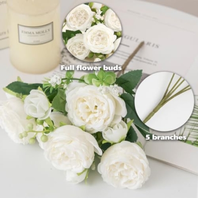 Product: huiyonglan 4 Bunches Peony Artificial Flowers, Artificial Peony Silk Flowers, Fake Flower, White Flower Silk Peonies Bouquets for Wedding Party Table Centerpieces Floral Arrangement Home Decor