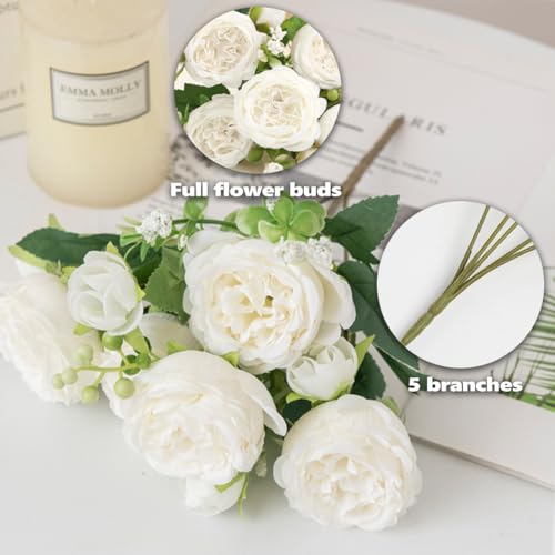 Product: huiyonglan 4 Bunches Peony Artificial Flowers, Artificial Peony Silk Flowers, Fake Flower, White Flower Silk Peonies Bouquets for Wedding Party Table Centerpieces Floral Arrangement Home Decor