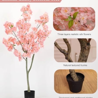 Product: Cherry Blossom Tree 4/5/ 6 ft Cherry Blossom Artifical Tree, Decorative Faux Plant Handmade Fake Tree for Bedroom, Simulation Silk Trees for Home/Room Decor(0.9m/3ft)