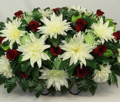 Product: Hshan Cream White Mixture Cemetery Saddle Arrangement, Beautiful Cemetery Flowers for Remembrance Headstone Graves Memorial Day Tombstone