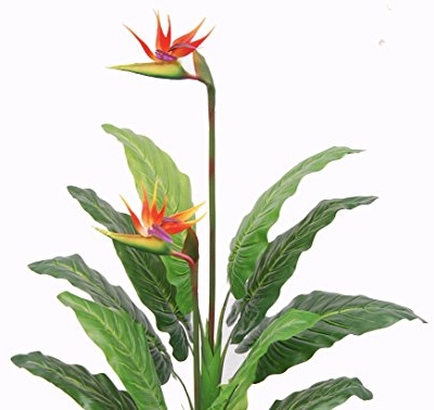 Product: Pair AMERIQUE 5 Feet Artificial Plant Bird of Paradise Trees with Two Flower Sprays Potted in Nursery Pot