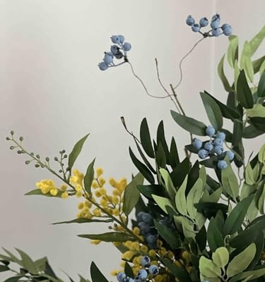 Product: Mimosa and Berries Flower Arrangement, Autumn Artificial Flowers for Home Decor Table Centerpieces Kitchen Garden Party Décor Garland for Table Centerpiece Holiday Party Weddi