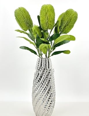 Product: 5 Stems Banksia Protea Stem,Green Artificial Long Stem Flower for Table Centerpieces Wedding Party Home Decoration Indoor(NO VASE) for Wedding/Home Decoration