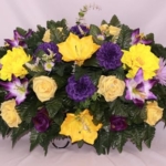 Product: Hshan Large Purple and Yellow Flower Cemetery Saddle, Beautiful Silk Artificial Flowers for Cemetery Arrangement, Memorial Flowers Outdoor Memorial Decorations ﻿ Gravesite Flower