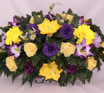 Product: Hshan Large Purple and Yellow Flower Cemetery Saddle, Beautiful Silk Artificial Flowers for Cemetery Arrangement, Memorial Flowers Outdoor Memorial Decorations Gravesite Flower