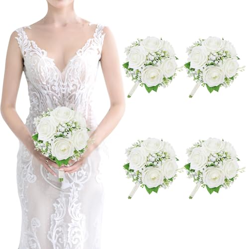 Silky Flower Store Artificial Bridesmaid Bouquet, Wedding Floral Centerpiece, Roses Hydrangea Eucalyptus, Rustic Hemp Rope, 10 Pcs 32.5cm 6 6 Product: Beautiful Flower Gentle Bridesmaid Bouquet, 10Pcs Artificial Floral Centerpiece for Wedding Bouquets, Ceremonies and Anniversary Proposals Used for Home Decoration, Weddings