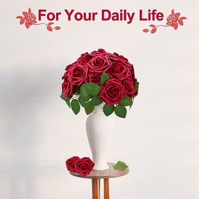 Product: SPORTYOUTH 100 Pcs Artificial Roses Red and 30 Pcs Glitter Poinsettia Artificial Christmas Flowers Red with Clips