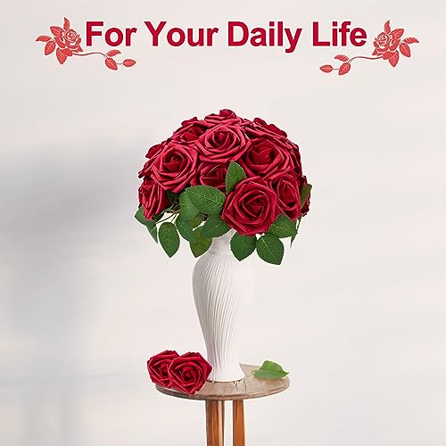 Product: SPORTYOUTH 100 Pcs Artificial Roses Red and 30 Pcs Glitter Poinsettia Artificial Christmas Flowers Red with Clips