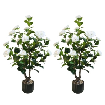 Product: 2 Pack Artificial Camellia Tree, 38 Inch Flower Plants Artificial Plant, Faux Floral Plant Blooming Tree in Cement Pot, Greenery Potted Plant for Indoor Outdoor Office Home Porch Decor