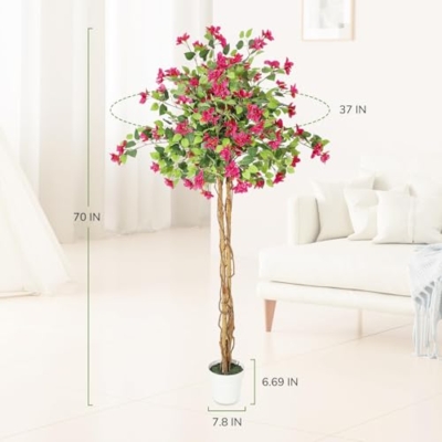 Silky Flower Store Artificial Bougainvillea Tree, 6FT Faux Tree Pink Flowers Wood Trunk, Potted Indoor Decor 6FT 11 11 Product: 6FT Artificial Bougainvillea Tree, Tall Potted Fake Tree Indoor, Faux Tree with Wood Trunk and Pink Flowers for Outdoor Office Wedding Home Decor