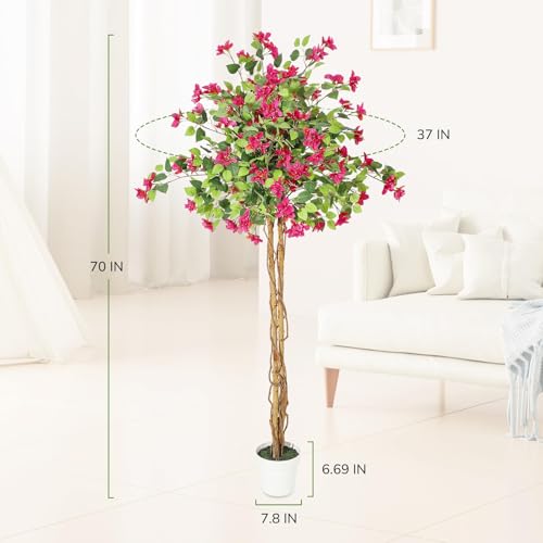 Silky Flower Store Artificial Bougainvillea Tree, 6FT Faux Tree Pink Flowers Wood Trunk, Potted Indoor Decor 6FT 5 5 Product: 6FT Artificial Bougainvillea Tree, Tall Potted Fake Tree Indoor, Faux Tree with Wood Trunk and Pink Flowers for Outdoor Office Wedding Home Decor