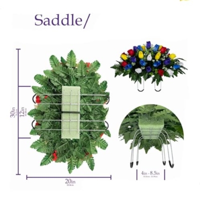 Product: Jucgghk Vivid and Realistic Floral Art Multi Color Rose Bud Cemetery Saddle and Flower Arrangement Set,Artificial 1 Saddle and 2 Bouquets for Gravesite(NO VASE)