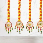 Product: MANTRAMART Artificial Marigold Flower Garlands with Pom Pom & Bell – Pack of 4 – Decorative Hanging for Home, Festival, Wedding, Pooja, Diwali & Event Decoration