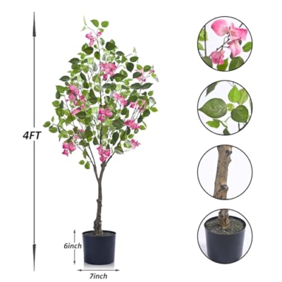 Silky Flower Store Artificial Bougainvillea Tree, Faux Pink Flower Tree, 2 Pack, 4FT 9 9 Product: Artificial Bougainvillea Tree 4FT – Faux Bougainvillea Tree for Indoor Home Decor, Realistic Fake Bougainvillea Flower Tree for Office, Bedroom,Living Room(2 Pack)