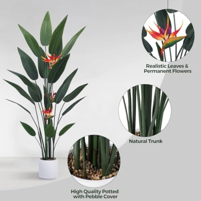 Product: Jocoevol Artificial Bird of Paradise Plant 5 Ft Tall Fake Banana Leaf Plant for Indoors and Outdoors, Artificial Flowers, Faux Palm Tree with Plastic Pot for Office and Home Decor