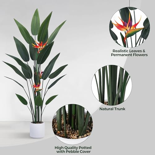 Product: Jocoevol Artificial Bird of Paradise Plant 5 Ft Tall Fake Banana Leaf Plant for Indoors and Outdoors, Artificial Flowers, Faux Palm Tree with Plastic Pot for Office and Home Decor