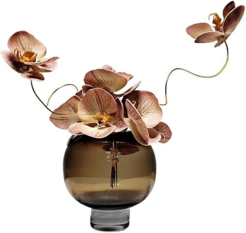 Product: Light Luxury Artificial Butterfly Orchid Arrangement with Fake Curry Glass Vase – Plastic Faux Flower Decor for Living Room, Dining Table & Coffee Table