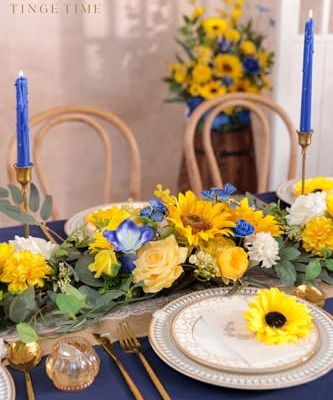 Product: TINGE TIME 9FT Artificial Sunflower Garland, Handcrafted Eucalyptus Garland with Flowers, Silk Sunflower Vine for Wedding Decoration Reception Sweetheart Table (Sunflower&RoyalBlue)