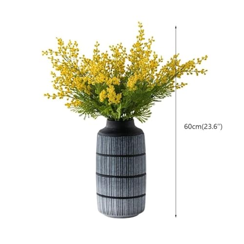 Product: GTEFSWS Artificial Flowers Fake Flower Artificial Yellow Acacia Flowers Mimosa Plush Silk Flower Fake Flower Vase Set Home Wedding Party Table Decor(Frosted Vase+Flower)