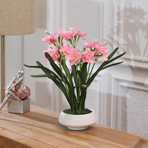 Product: ROSPFKELSC Artificial Narcissus Flowers with Vase, Three-Dimensional Floral Display for Living Room, Dining Table, Porch, TV Cabinet, Centerpiece Decor