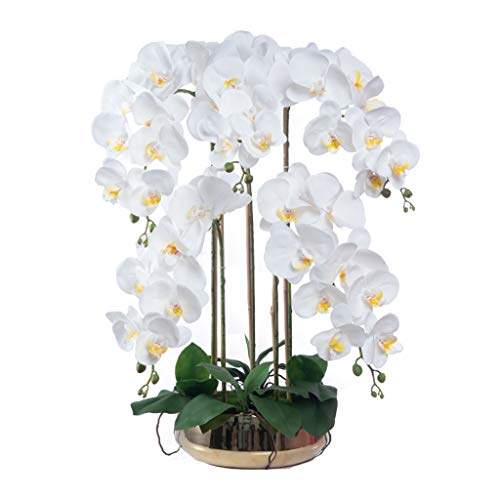 Product: JZZJSBX Artificial Orchid Flowers with Vase Set, 5 Heads White Phalaenopsis Artificial Faked Flowers Plant Orchid for Home Decor, 26.8" H Table Centerpiece Office Wedding Party Decoration