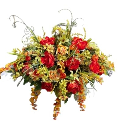 Product: Jucgghk Vivid and Realistic Floral Art 36" Large Fall Greens-Oranges Artificial Flowers,Fall Cemetery Arrangements for Grave Tombstone Decorations