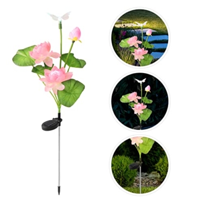 Product: Landscape Lighting LEDs Color-Changing Solar Lotus Flower and Dragonfly for Garden Pathway Decoration